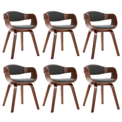 Eetkamerstoelen Gebogen Hout En Stof 6 Donkerbruin en grijs