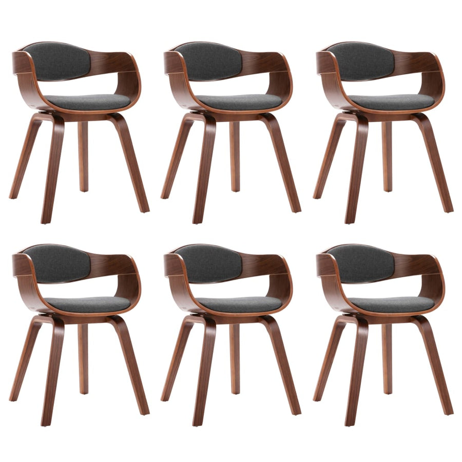 Eetkamerstoelen Gebogen Hout En Stof 6 Donkerbruin en grijs