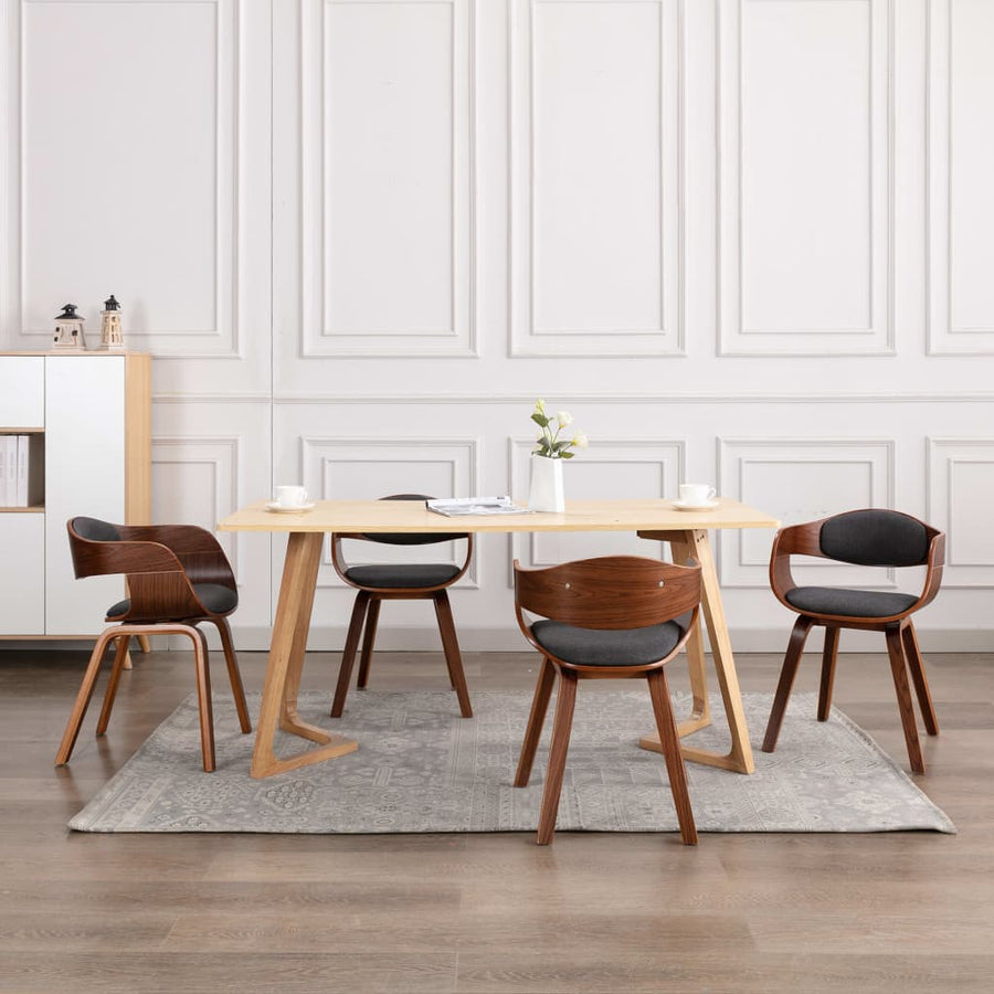 Eetkamerstoelen Gebogen Hout En Stof 6 Donkerbruin en grijs