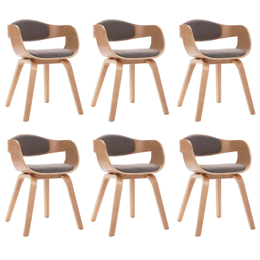 Eetkamerstoelen 6 st gebogen hout en stof taupe