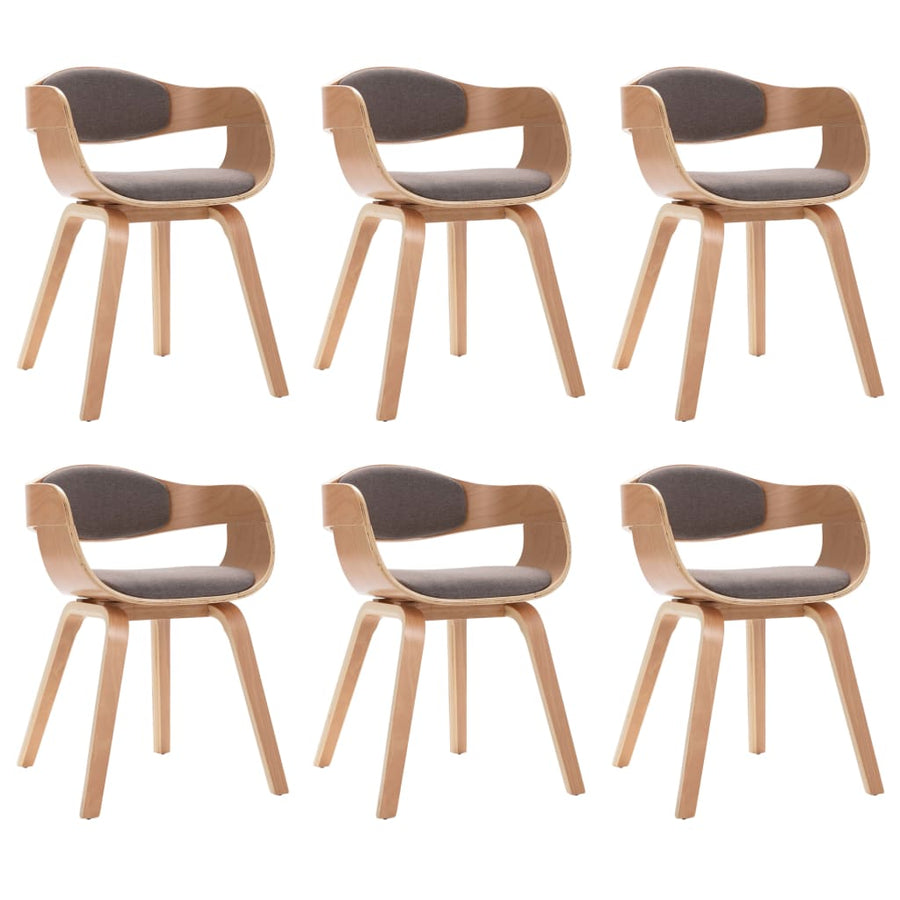 Eetkamerstoelen 6 st gebogen hout en stof taupe
