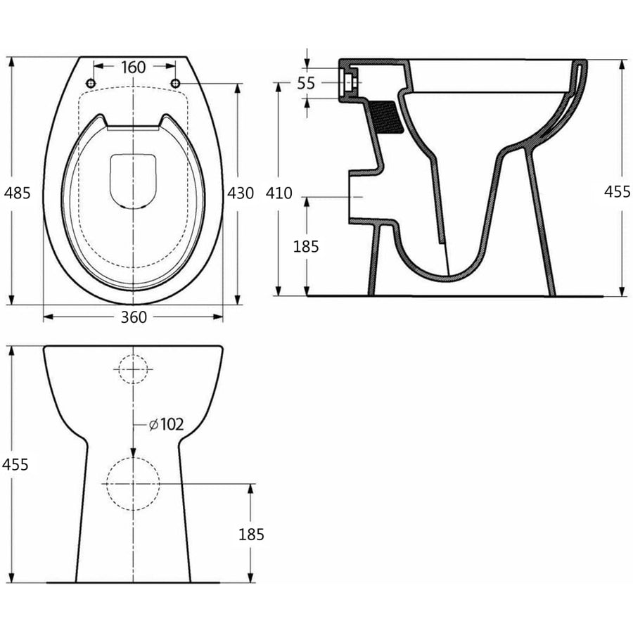 Toilet Verhoogd 7 Cm Soft-Close Randloos Keramiek Wit