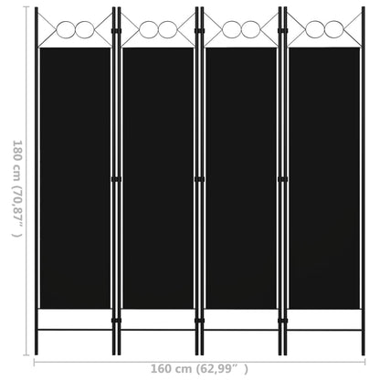 Kamerscherm Met Panelen 160X180 Cm 4 Zwart