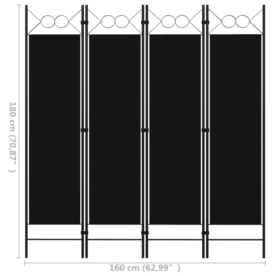 Kamerscherm Met Panelen 160X180 Cm 4 Zwart