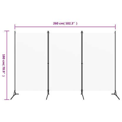 Kamerscherm Met 3 Panelen Stof Wit 260 x 180 cm Crème