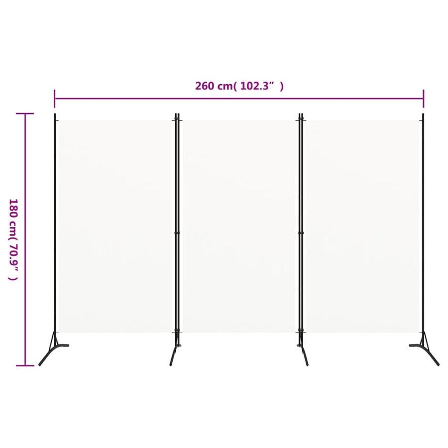 Kamerscherm Met 3 Panelen Stof Wit 260 x 180 cm Crème
