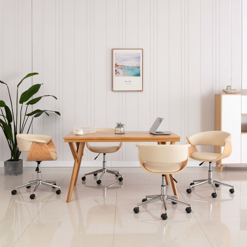 Eetkamerstoelen draaibaar 4 st kunstleer crèmekleurig