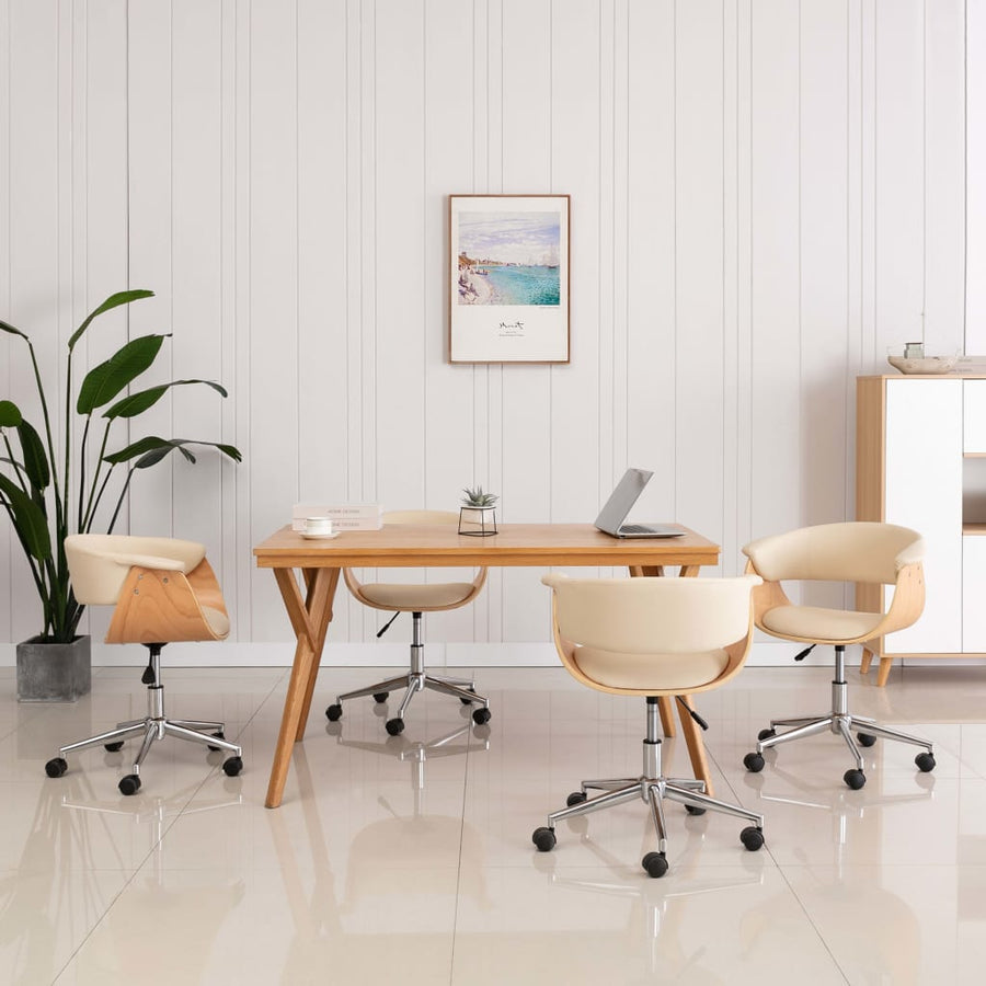 Eetkamerstoelen draaibaar 4 st kunstleer crèmekleurig