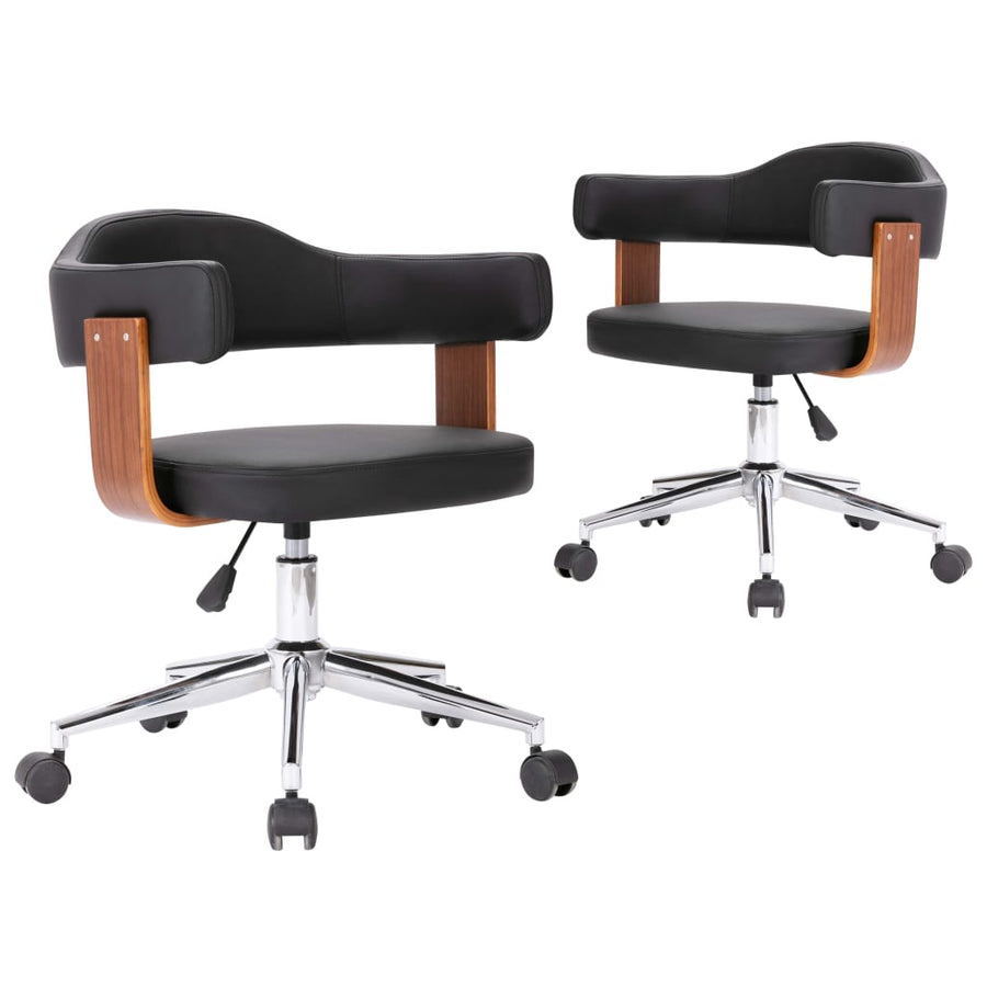 Eetkamerstoelen Draaibaar Gebogen Hout En Kunstleer 2 Zwart en donkerbruin