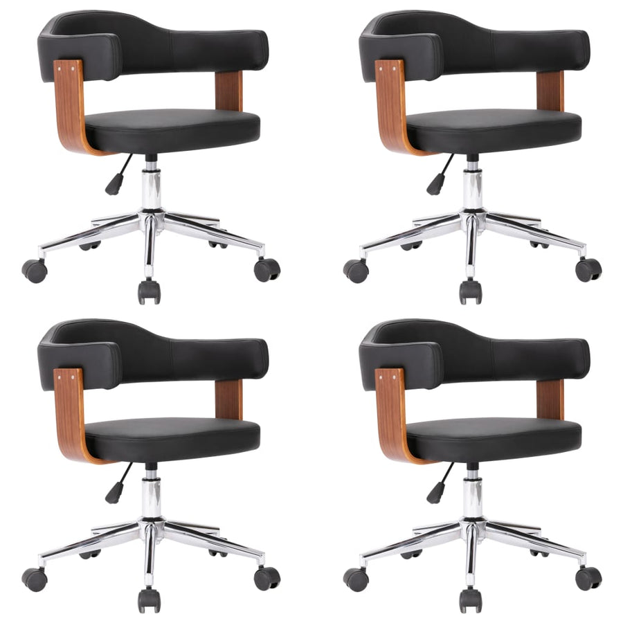 Eetkamerstoelen 4 st draaibaar gebogen hout en kunstleer zwart