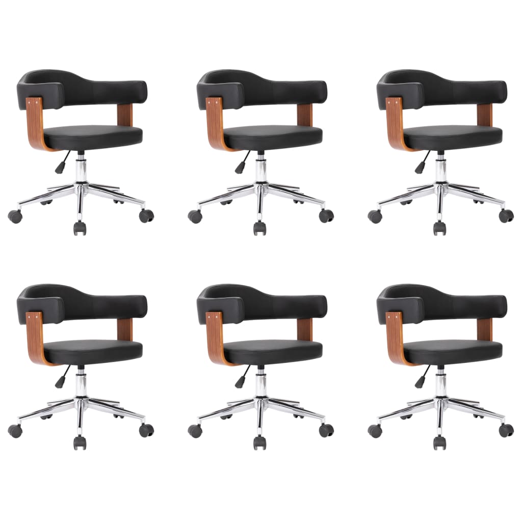 Eetkamerstoelen draaibaar 6 st gebogen hout en kunstleer zwart