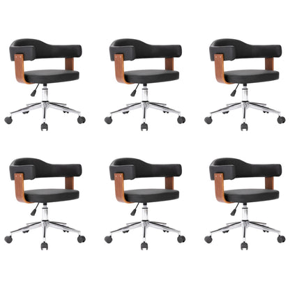 Eetkamerstoelen draaibaar 6 st gebogen hout en kunstleer zwart