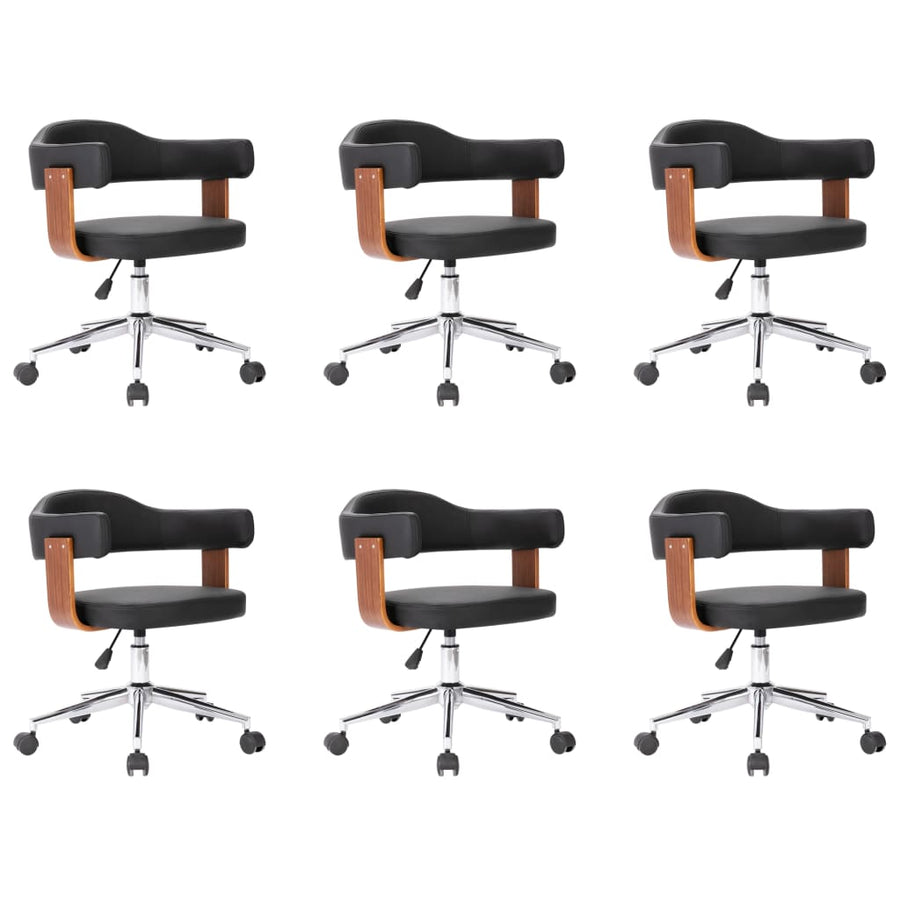 Eetkamerstoelen draaibaar 6 st gebogen hout en kunstleer zwart