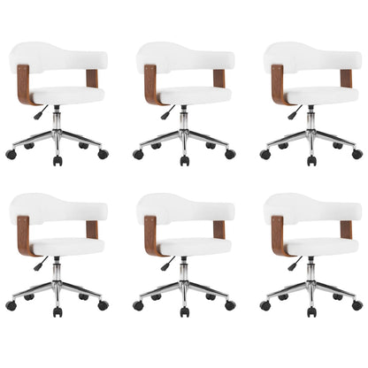 Eetkamerstoelen draaibaar 6 st gebogen hout en kunstleer wit