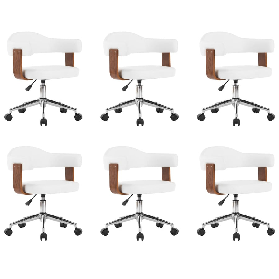 Eetkamerstoelen draaibaar 6 st gebogen hout en kunstleer wit