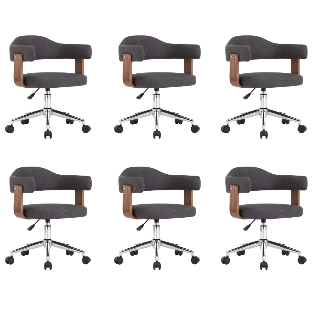 Eetkamerstoelen Draaibaar Gebogen Hout En Stof 6 Grijs