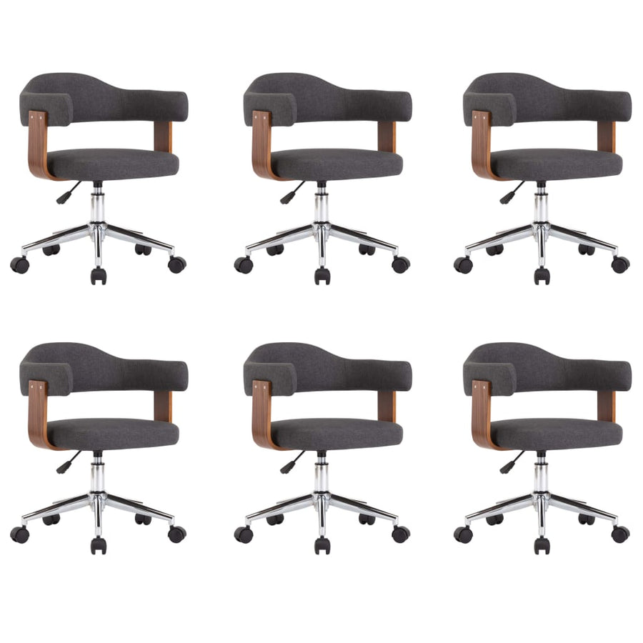 Eetkamerstoelen Draaibaar Gebogen Hout En Stof 6 Grijs