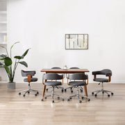 Eetkamerstoelen 6 st draaibaar grijs stof gebogen hout