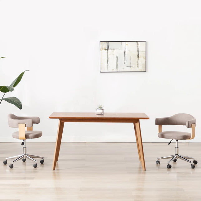 Eetkamerstoelen Draaibaar Gebogen Hout En Stof 2 Taupe