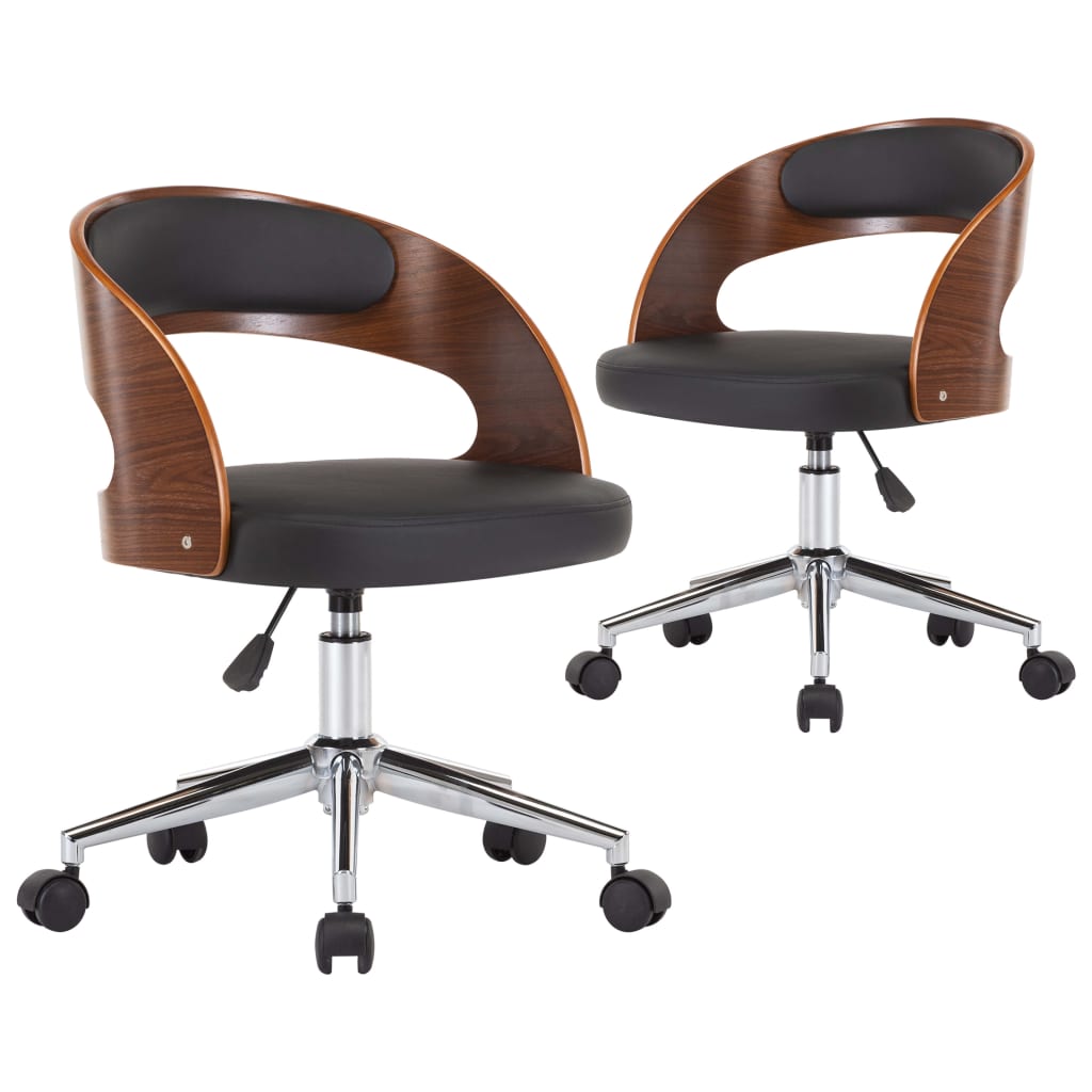 Eetkamerstoelen draaibaar 2 st gebogen hout en kunstleer zwart