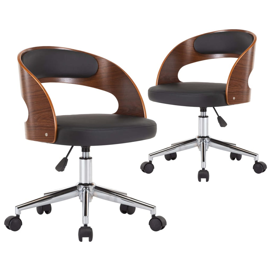 Eetkamerstoelen draaibaar 2 st gebogen hout en kunstleer zwart
