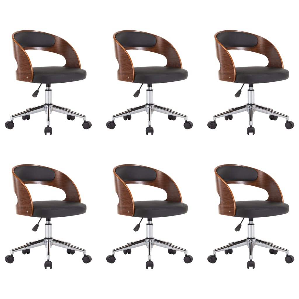 Eetkamerstoelen draaibaar 6 st gebogen hout en kunstleer zwart