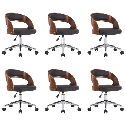 Eetkamerstoelen draaibaar 6 st gebogen hout en kunstleer zwart