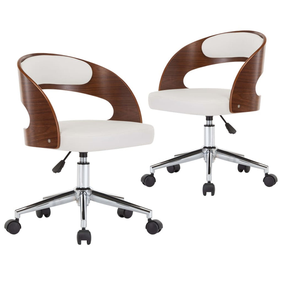 Eetkamerstoelen draaibaar 2 st gebogen hout en kunstleer wit