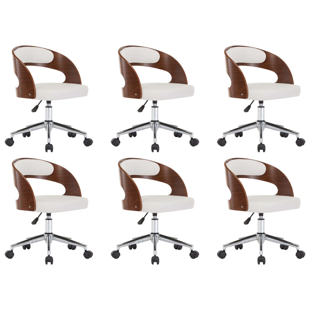 Eetkamerstoelen draaibaar 6 st gebogen hout en kunstleer wit