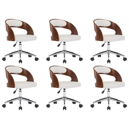 Eetkamerstoelen draaibaar 6 st gebogen hout en kunstleer wit