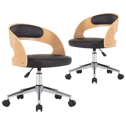 Eetkamerstoelen draaibaar 2 st gebogen hout en kunstleer zwart 2 Zwart en lichtbruin