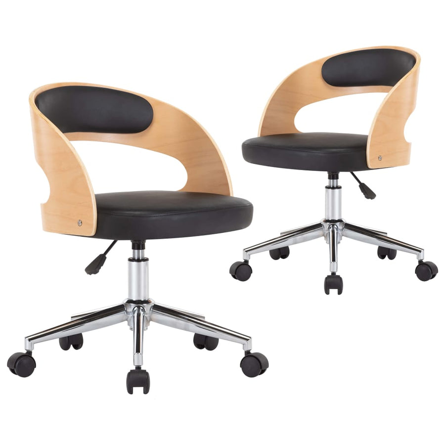 Eetkamerstoelen draaibaar 2 st gebogen hout en kunstleer zwart 2 Zwart en lichtbruin