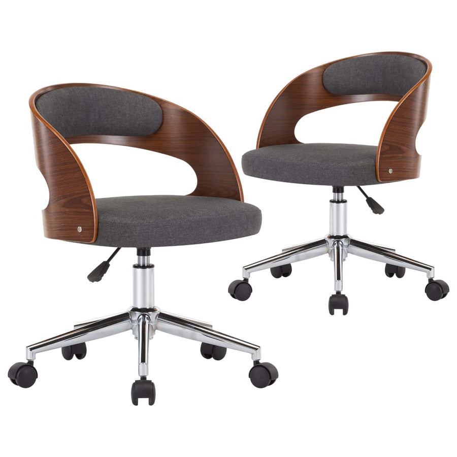 Eetkamerstoelen 2 st draaibaar gebogen hout en stof grijs