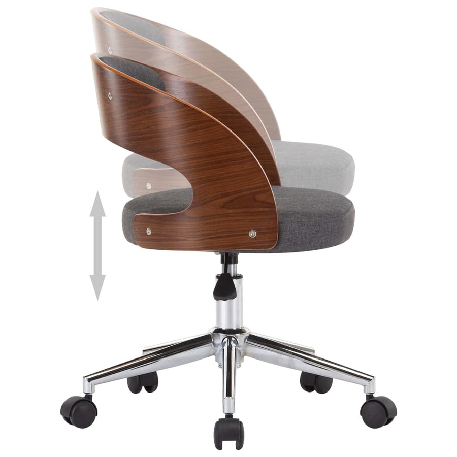 Eetkamerstoelen 4 st draaibaar gebogen hout en stof grijs