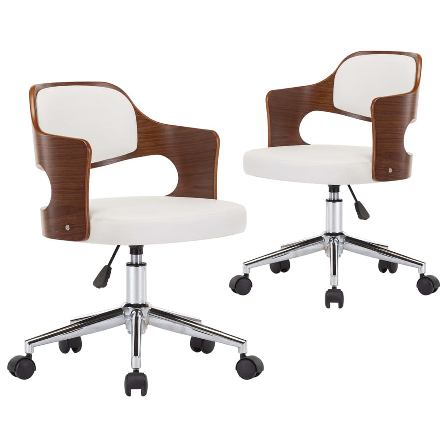 Eetkamerstoelen draaibaar 2 st gebogen hout en kunstleer wit 2 Wit
