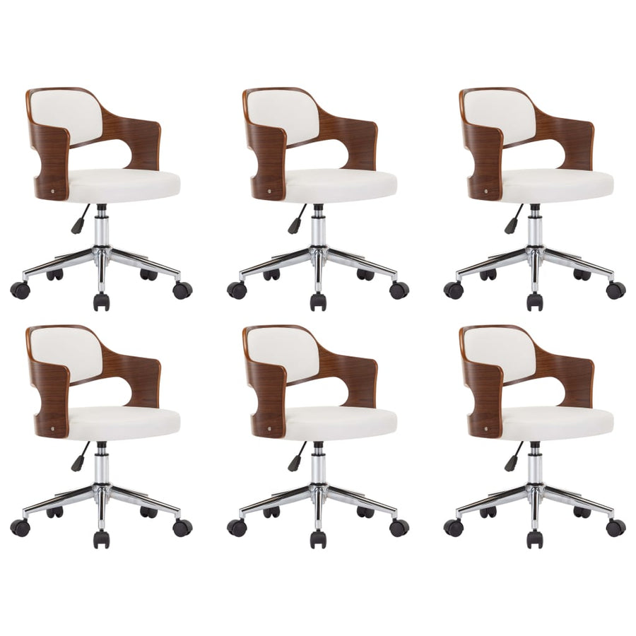 Eetkamerstoelen Draaibaar Gebogen Hout En Kunstleer 6 Wit