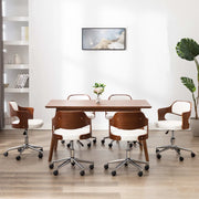 Eetkamerstoelen draaibaar 6 st wit kunstleer gebogen hout
