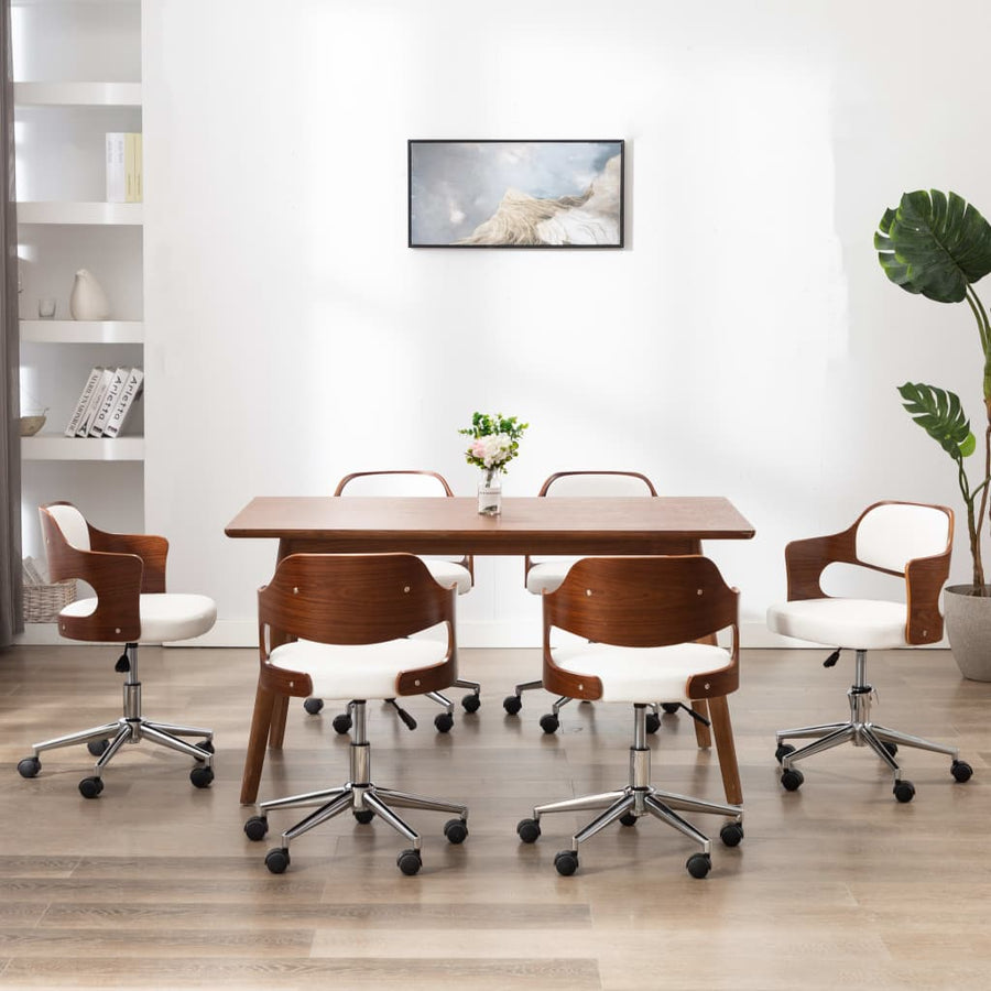 Eetkamerstoelen Draaibaar Gebogen Hout En Kunstleer 6 Wit