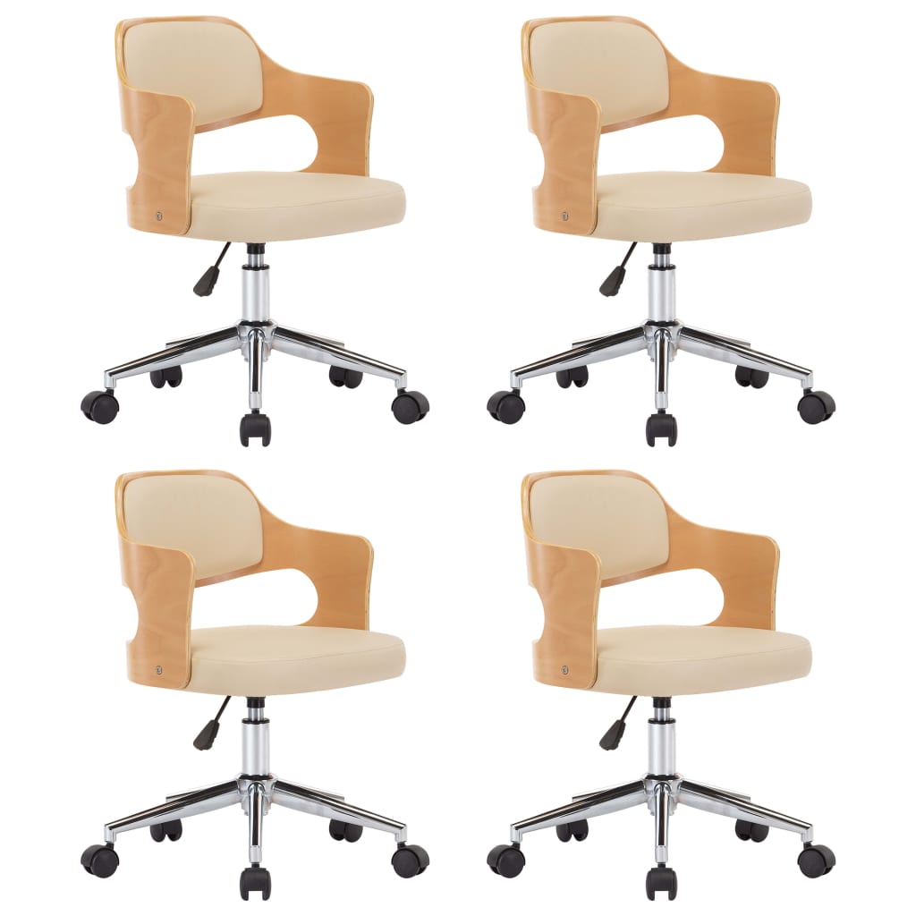 Eetkamerstoelen draaibaar 4 st gebogen hout en kunstleer crème