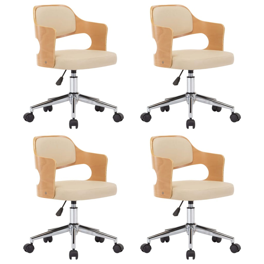 Eetkamerstoelen draaibaar 4 st gebogen hout en kunstleer crème