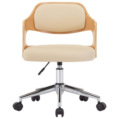 Eetkamerstoelen draaibaar 4 st gebogen hout en kunstleer crème