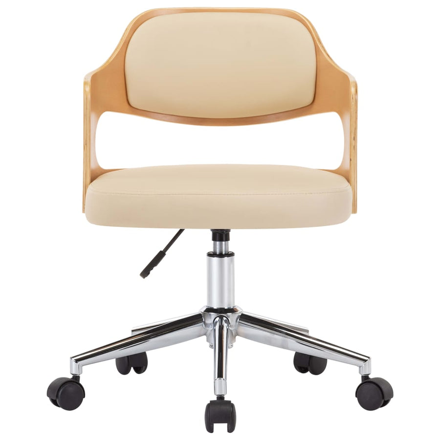 Eetkamerstoelen draaibaar 4 st gebogen hout en kunstleer crème