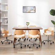 Eetkamerstoelen draaibaar 4 st gebogen hout kunstleer crème