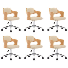 Eetkamerstoelen draaibaar 6 st gebogen hout en kunstleer crème