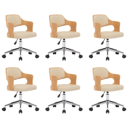 Eetkamerstoelen draaibaar 6 st gebogen hout en kunstleer crème