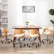Eetkamerstoelen draaibaar 6 st gebogen hout kunstleer crème