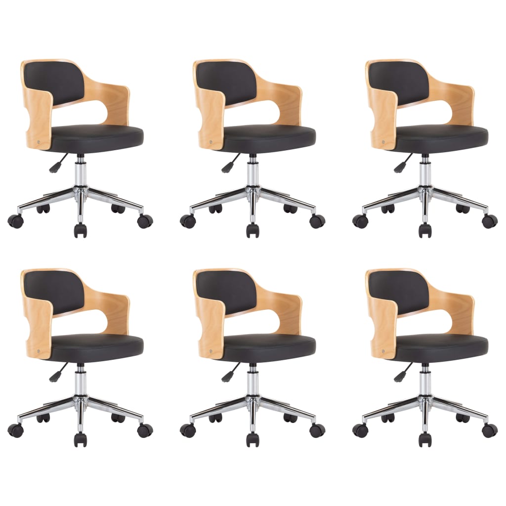 Eetkamerstoelen draaibaar 6 st gebogen hout en kunstleer zwart