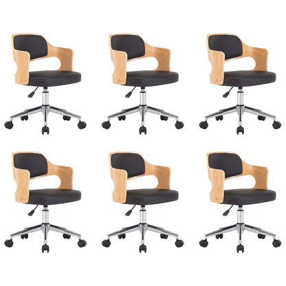 Eetkamerstoelen draaibaar 6 st gebogen hout en kunstleer zwart