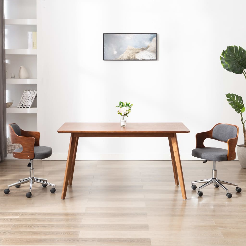 Eetkamerstoelen Draaibaar Gebogen Hout En Stof 2 Grijs