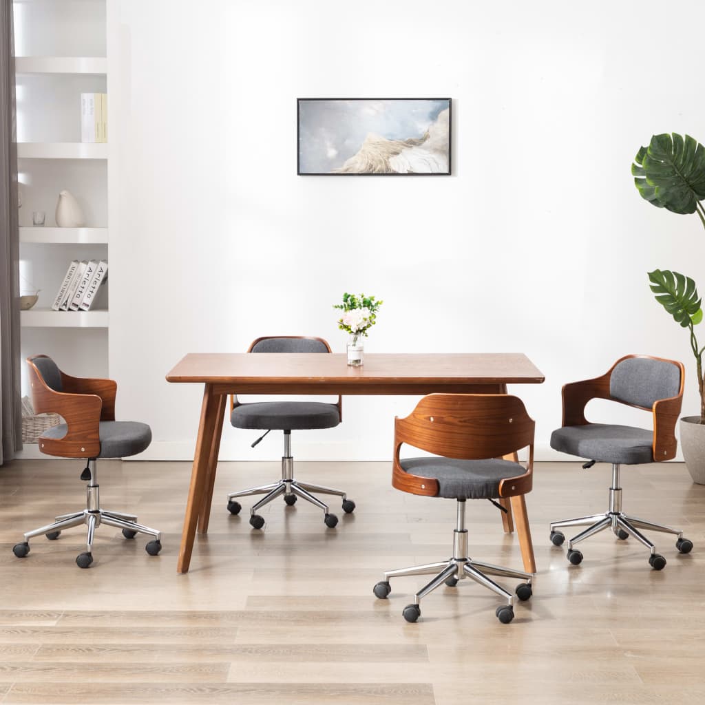 Eetkamerstoelen Draaibaar Gebogen Hout En Stof 4 Grijs